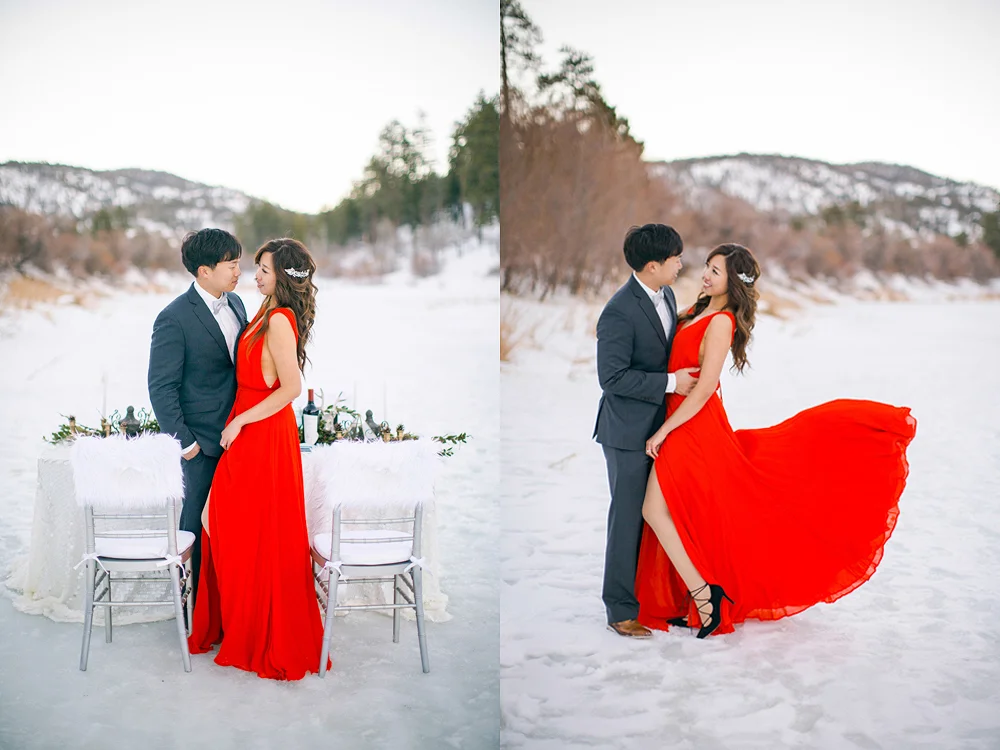 winter engagement photo at mountain high