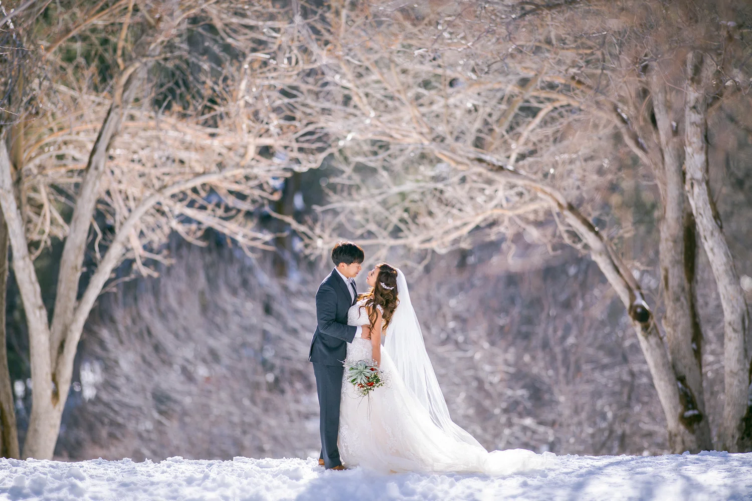 winter engagement photo at mountain high