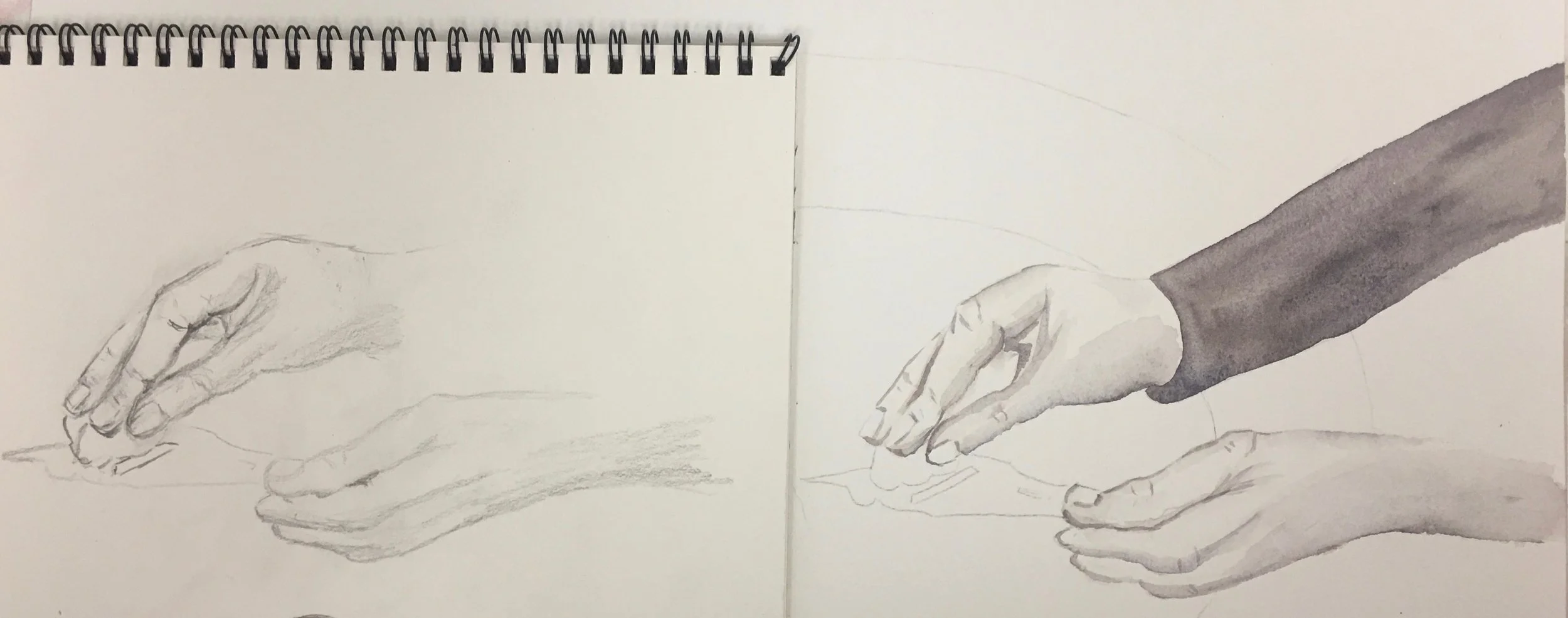 I went back to the sketch and penciled in shading then transferred to the final watercolor paper and added the shadows first before the color
