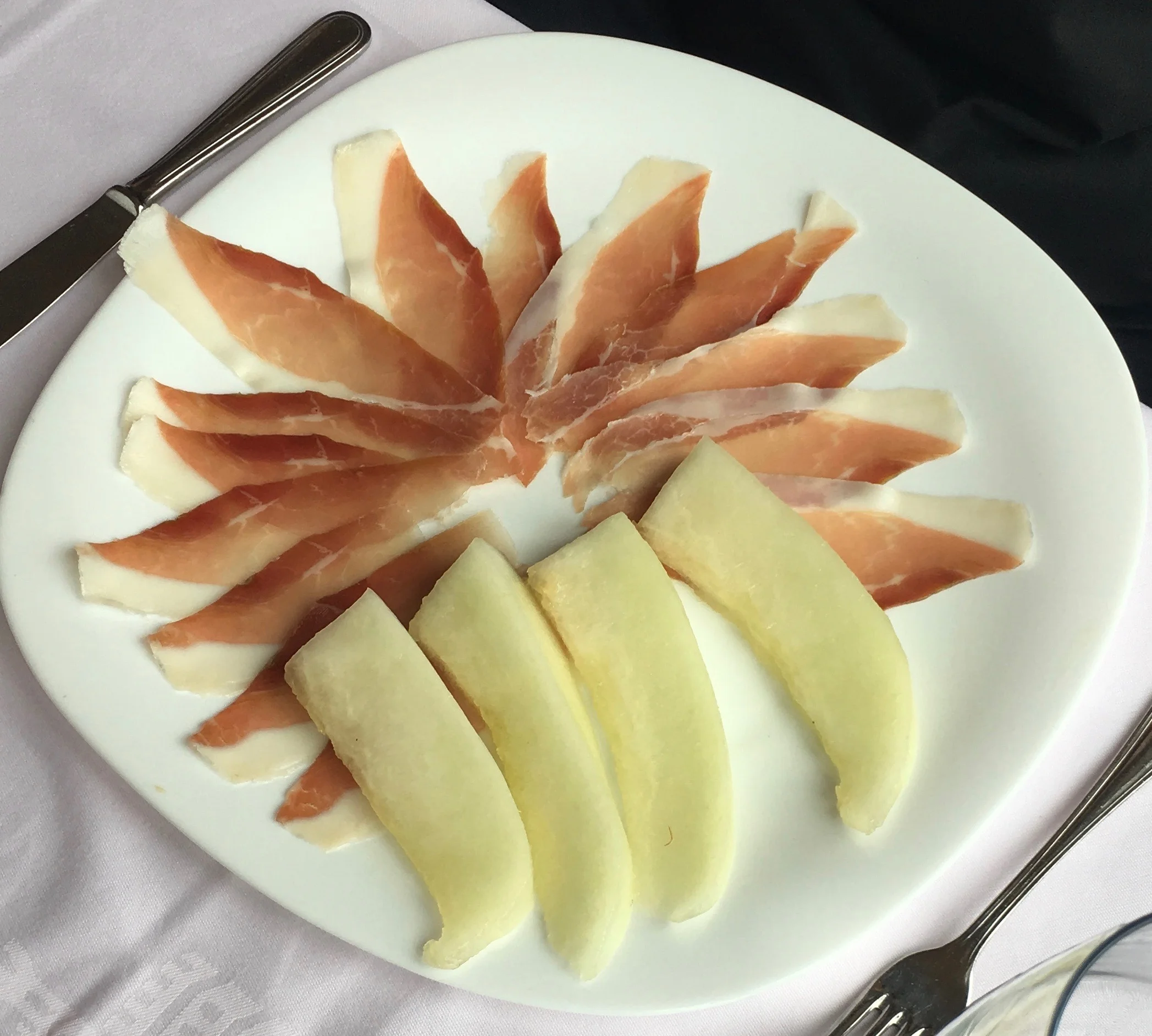 Our friend, Jim, ordered this antipasto for lunch one day. The Prosciutto Melon was served with honeydew instead of cantaloupe and was delicious, as he shared.