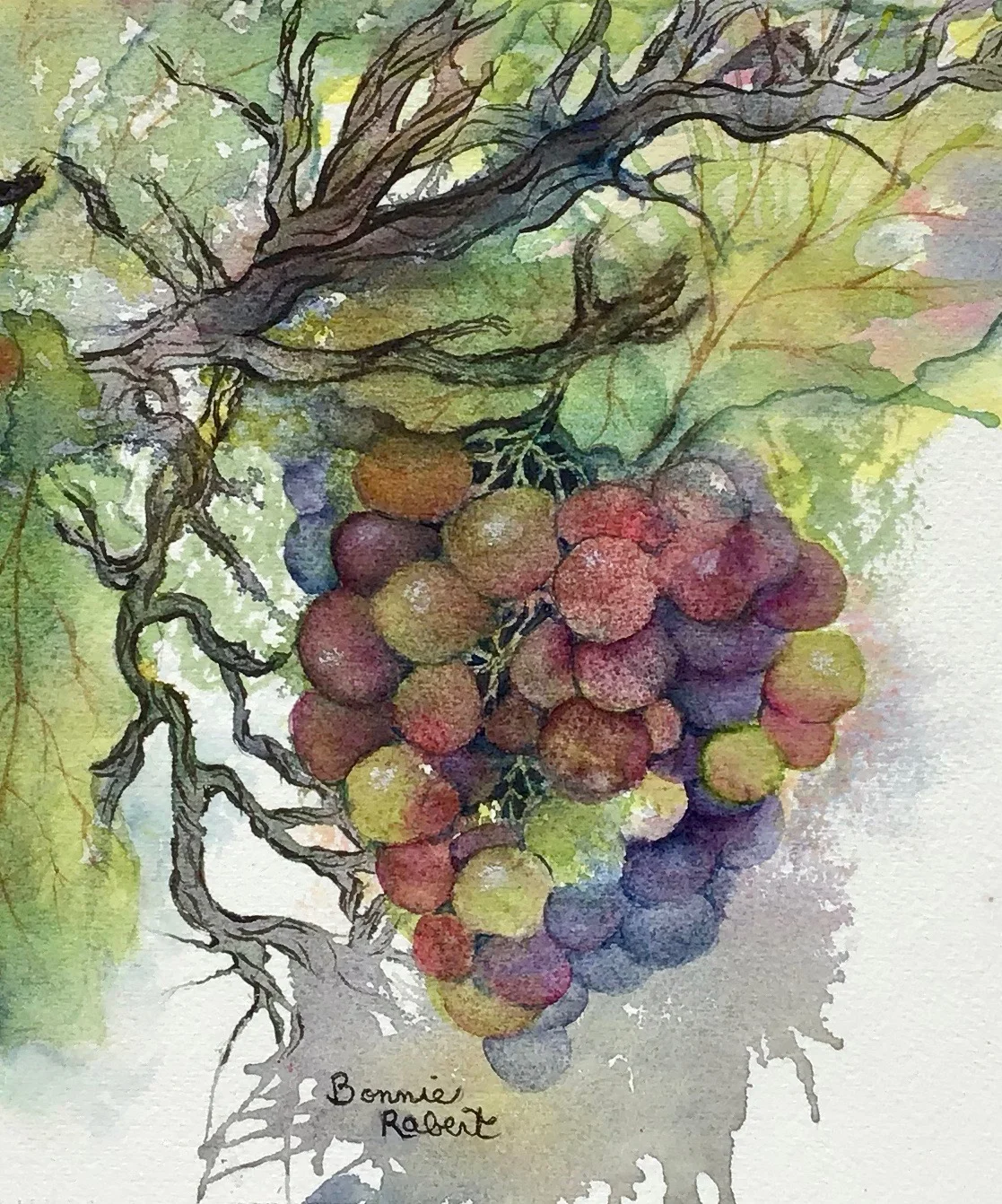 Grapes on the Vine, Original Watercolor