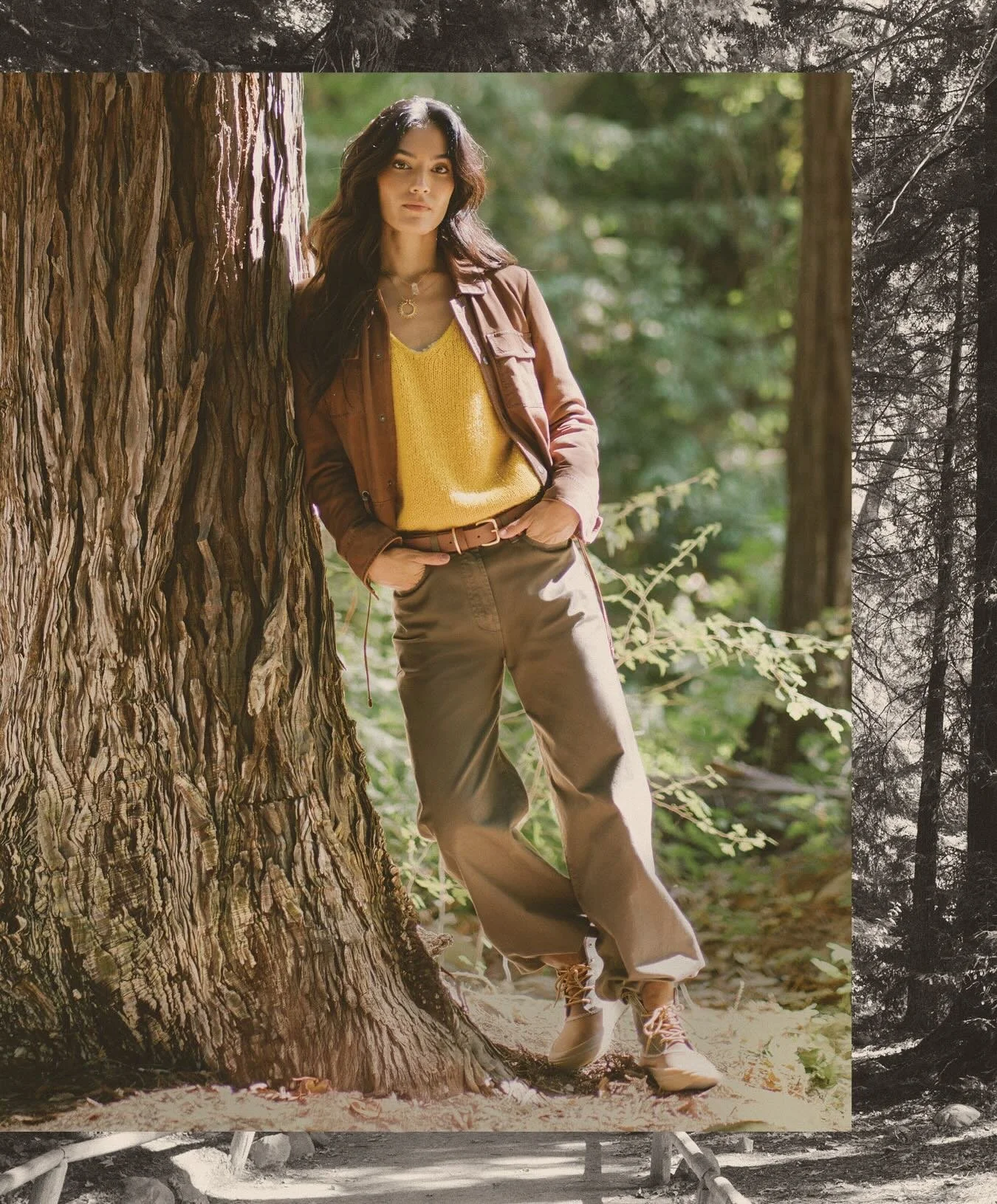 Forest bathing. 

Jacket, @wildflowerwomenboutique. Sweater and belt, @canvassantabarbara. 
Pants, @civilianaire. 
Boots, @seavees_santabarbara, @seavees 
Crystal necklace, @annajanellejewelry. 
Sunburst necklace, @julesbytheseasb.

Photography by @j