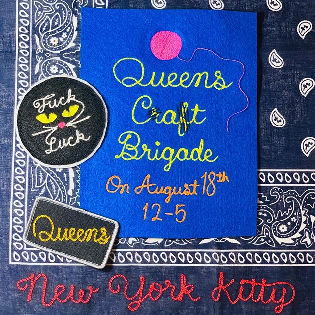 I&rsquo;ll be stitching up custom patches, bandanas and your favorite denim next Sunday at the VFW in Astoria. This months @queenscraftbrigade is cat-themed and if a kitten starts playing with some of my thread irl, I&rsquo;ll probably cry. Don&rsquo