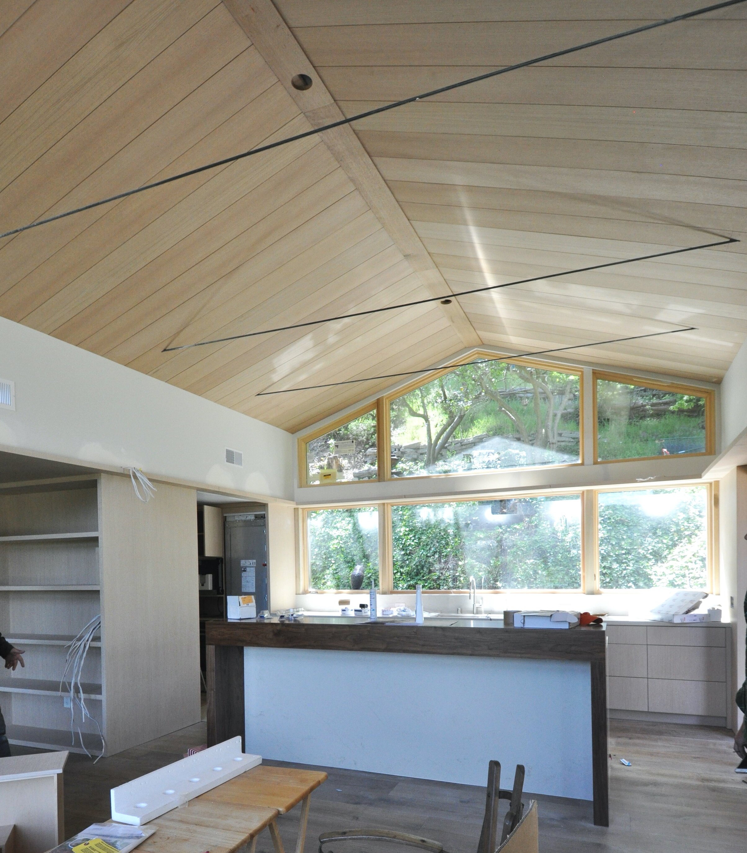 Oak Vaulted Ceiling with 3 Steel Tension Ties