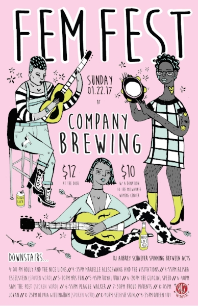 2017 FemFest poster by Melissa Johnson. Image courtesy of the Riverwest FemFest Facebook page.
