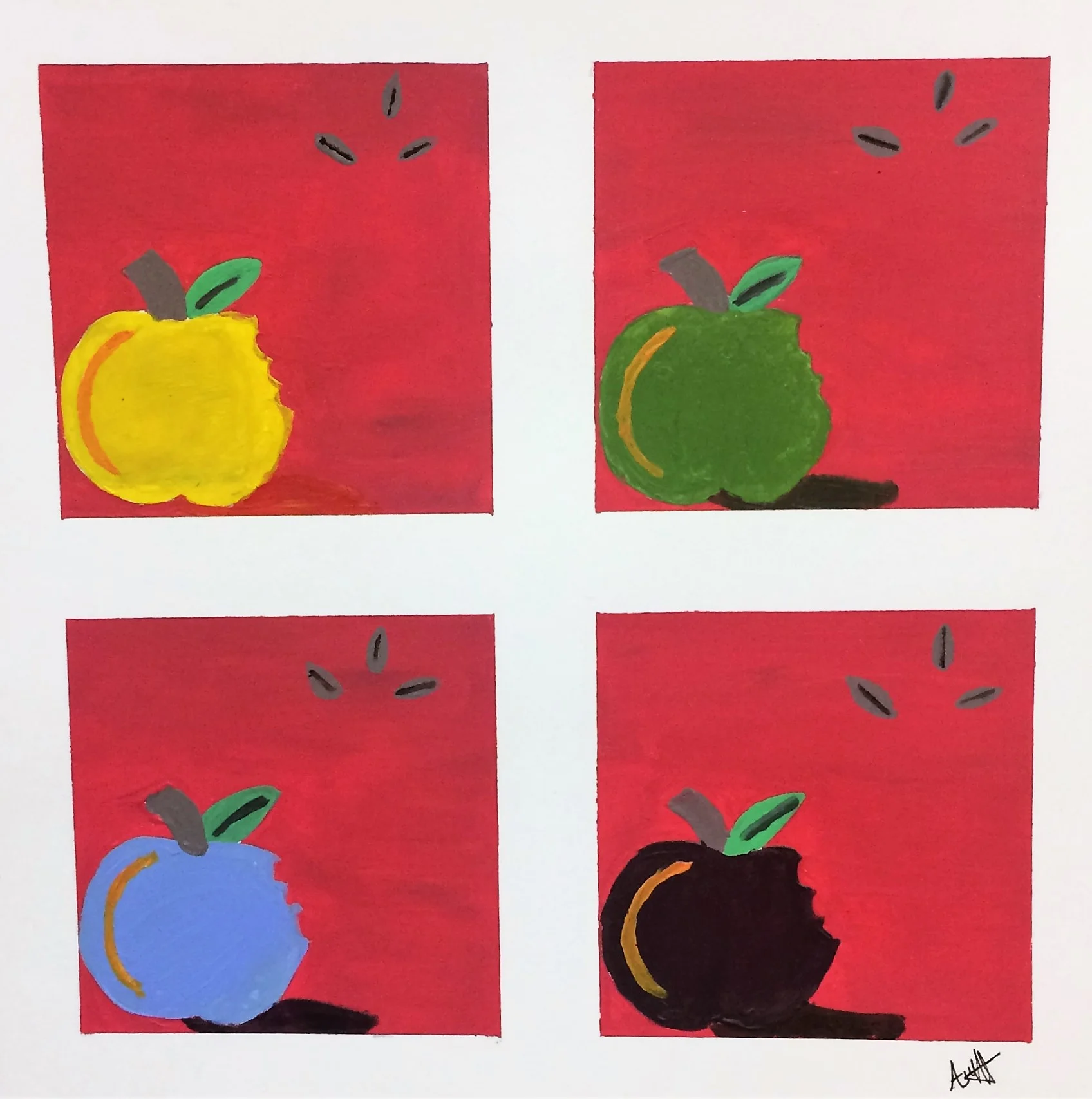   Apples-Color Study   Acrylic on Bristol Board  December 2016 