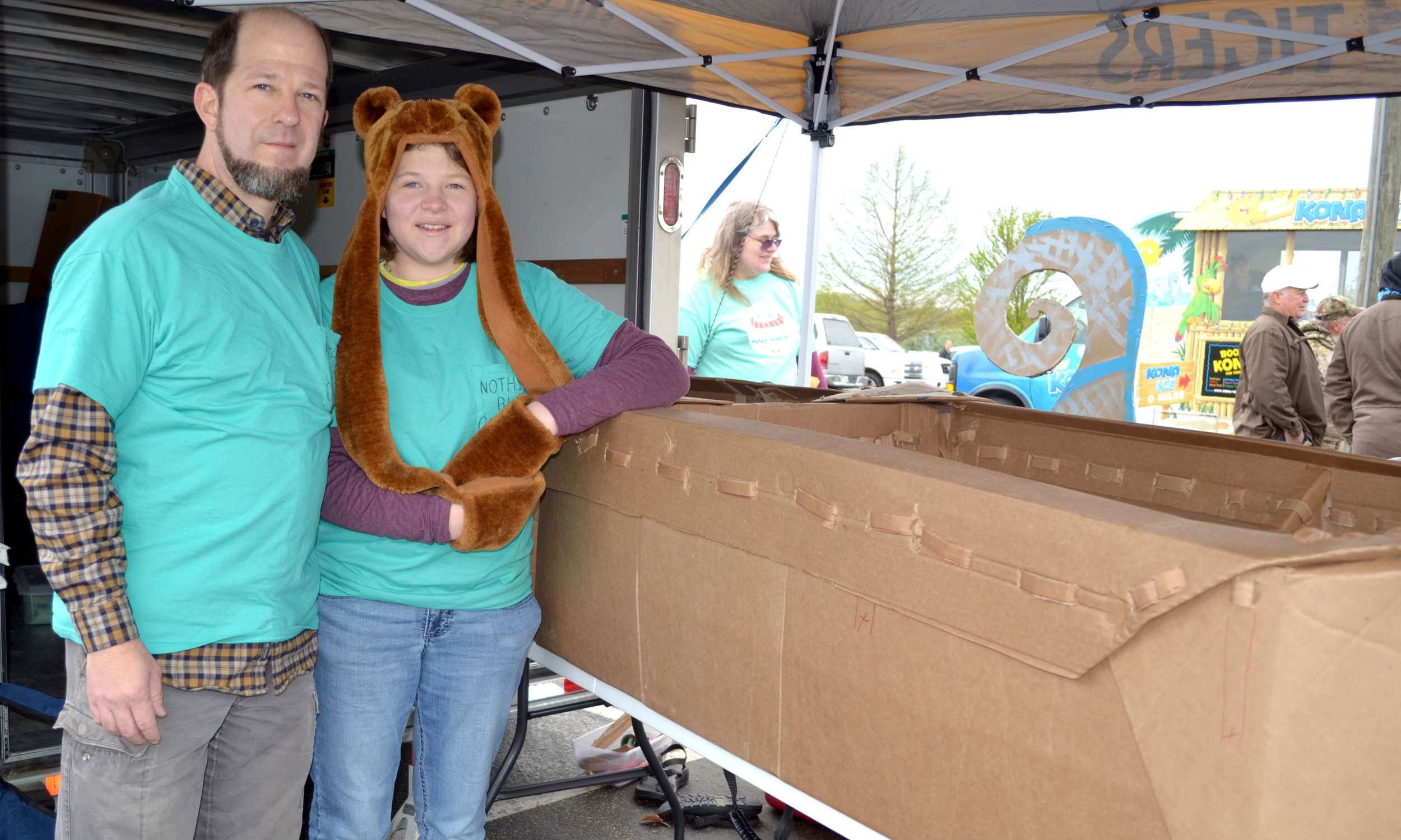 Ruben and Corrie Bolton show off Float Your Boat's first-ever solely cardboard boat.