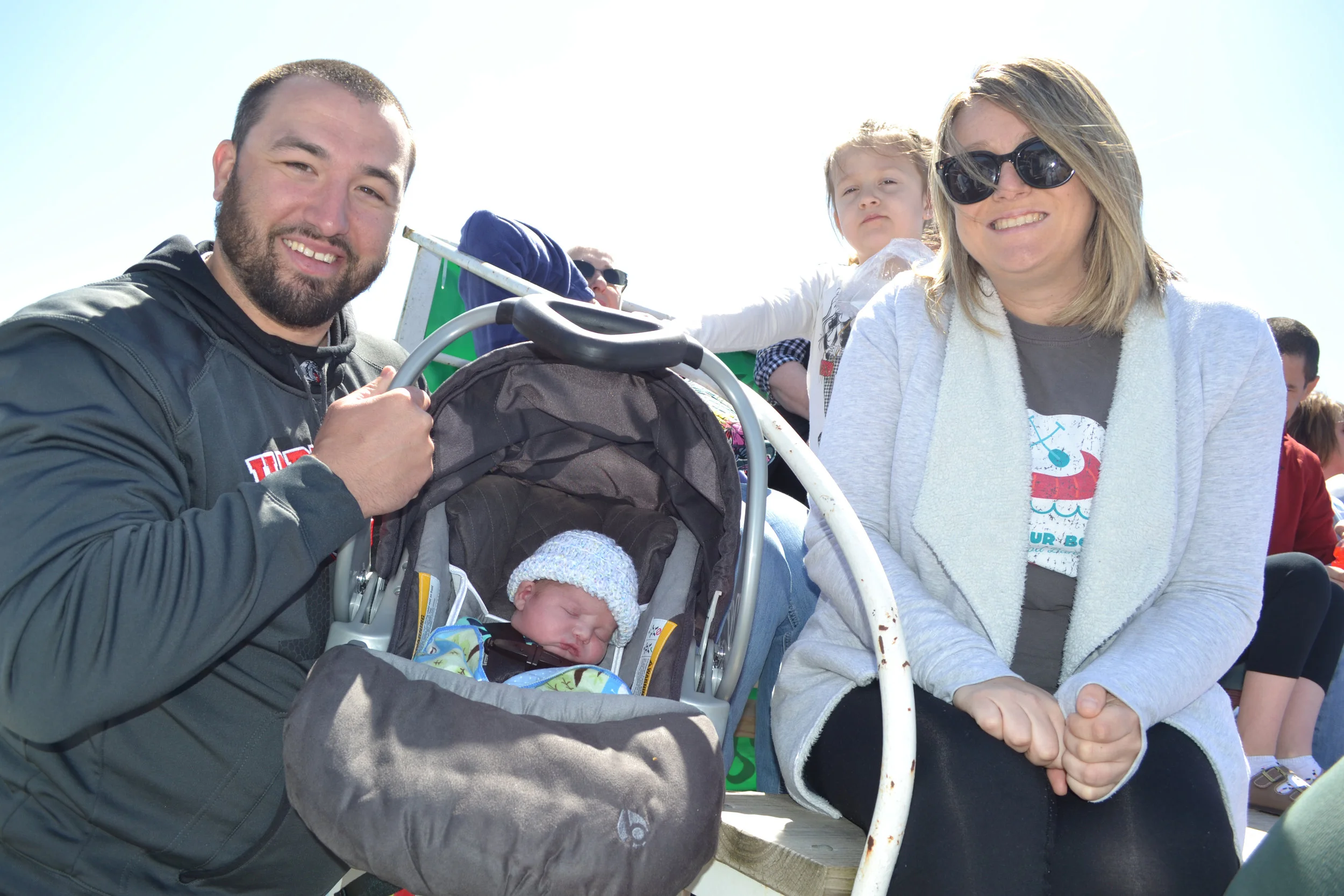 Megan Kinkade with husband, Travis, newborn, Hunter, and daughter, Quinn, 5.&nbsp;