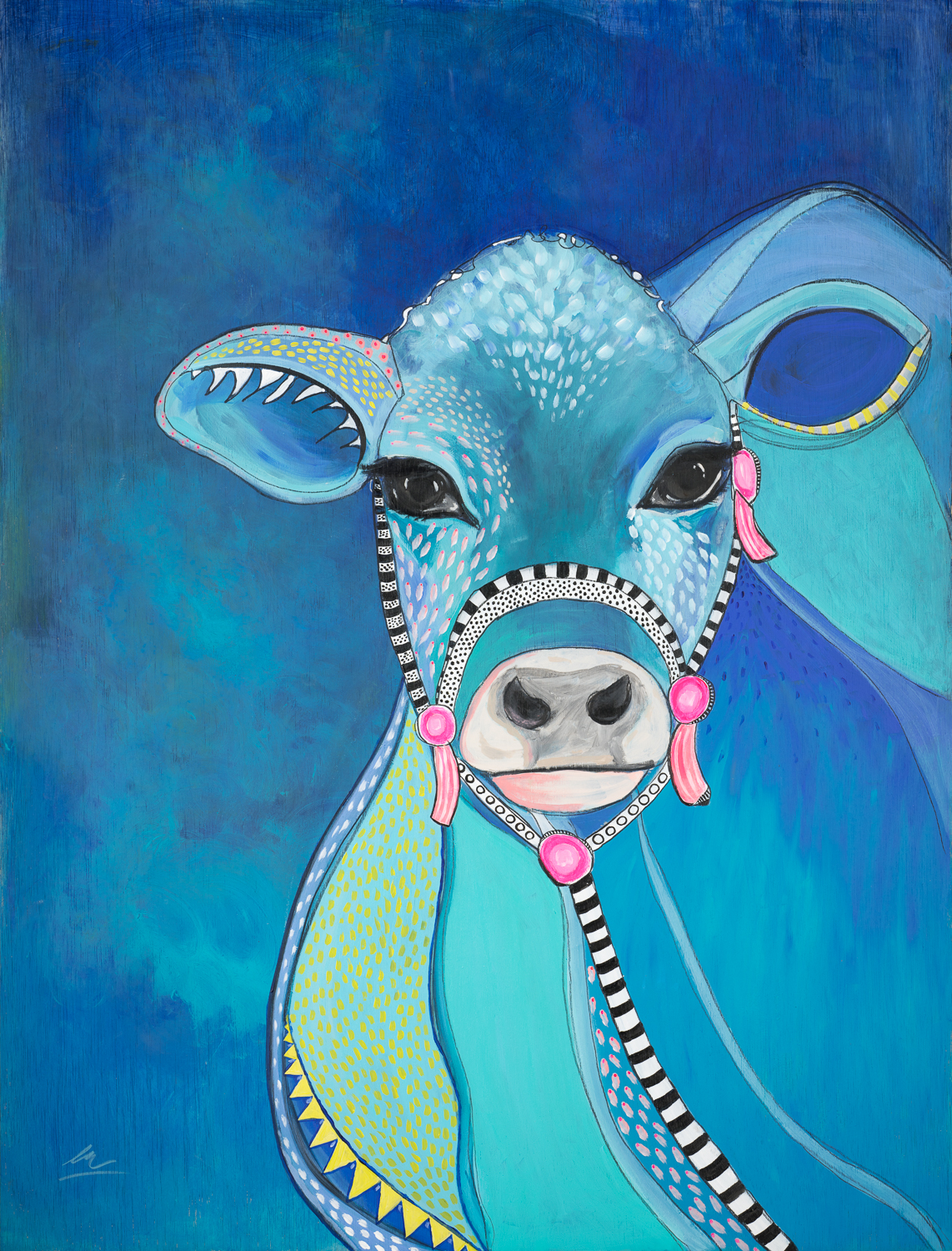 Blue Cow MilkShake Wrapping Paper by Emily Reid Art