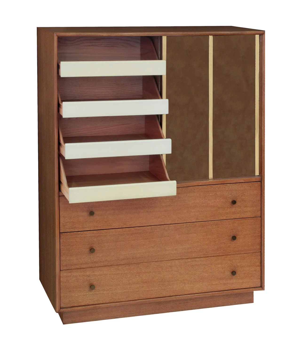 Harvey Probber Pair Of Wardrobes In Mahogany And Leather 1950s