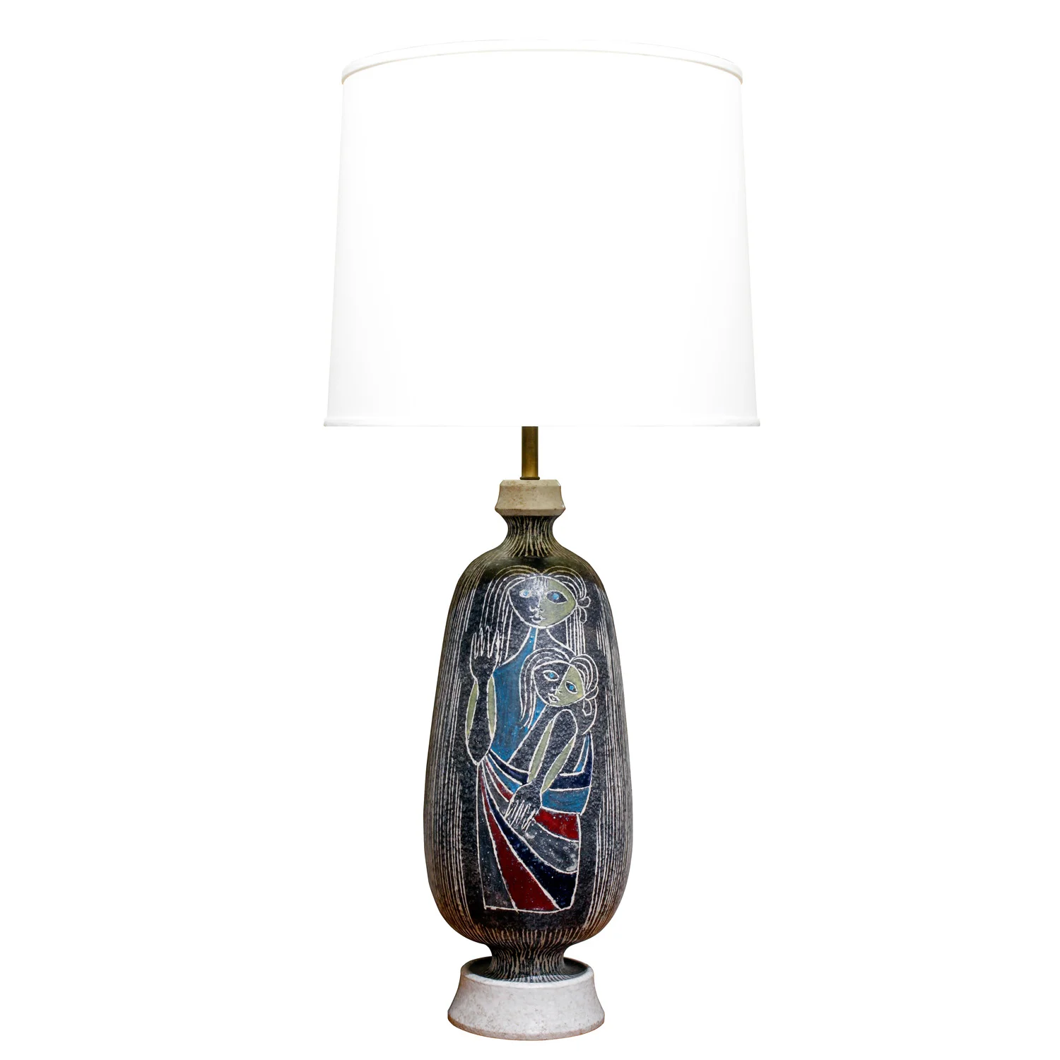 Italian Hand Thrown Ceramic Table Lamp 1950s Lobel Modern Nyc