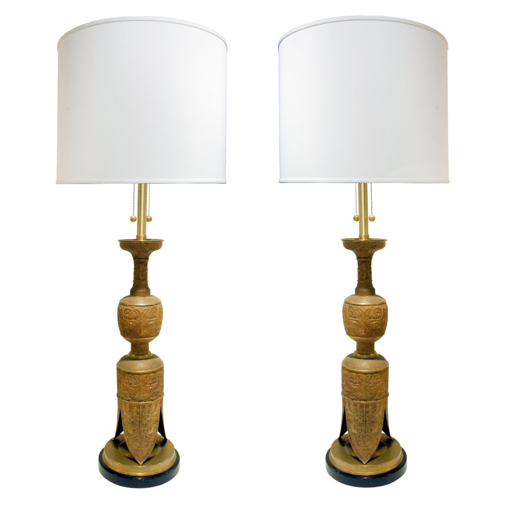 Pair Of Impressive Egyptian Style Brass, Egyptian Table Lamps