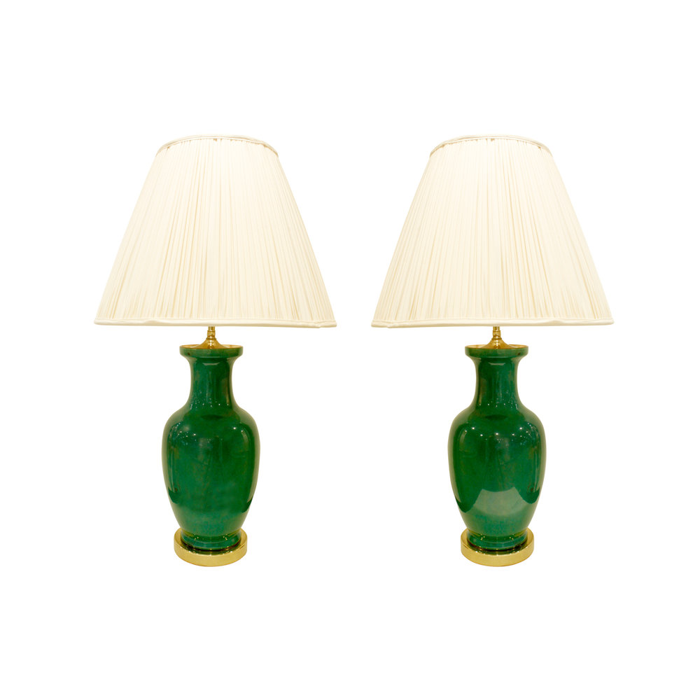 Fine Pair Of Emerald Green Porcelain, Emerald Green Table Lamp