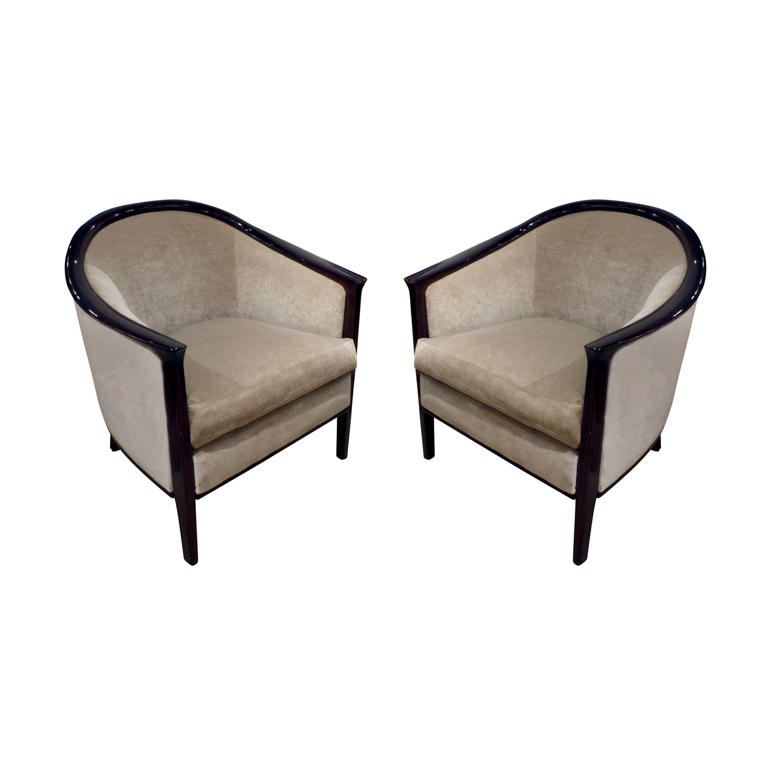 Pair Of Art Deco Barrel Back Lounge Chairs With Mahogany Frames 1930S -  Sold — Lobel Modern Nyc