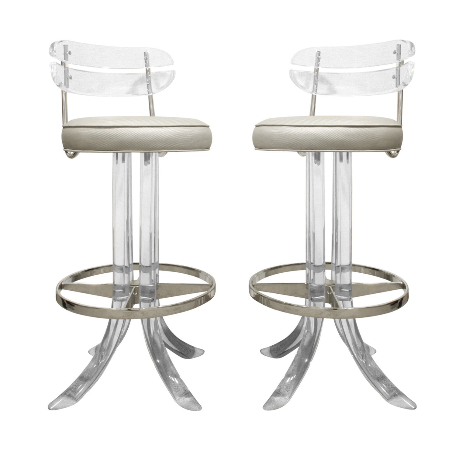 Pair Of Sculptural Swivel Bar Stools In, Lucite And Brass Bar Stools