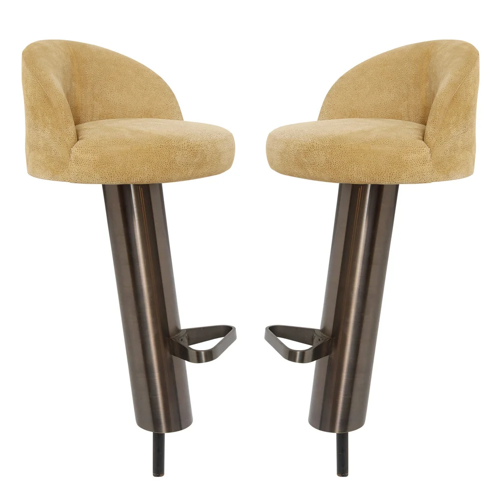 Karl Springer Pair of "Mushroom Bar Stools" in Embossed Ostrich Leather  1980s - SOLD — Lobel Modern NYC