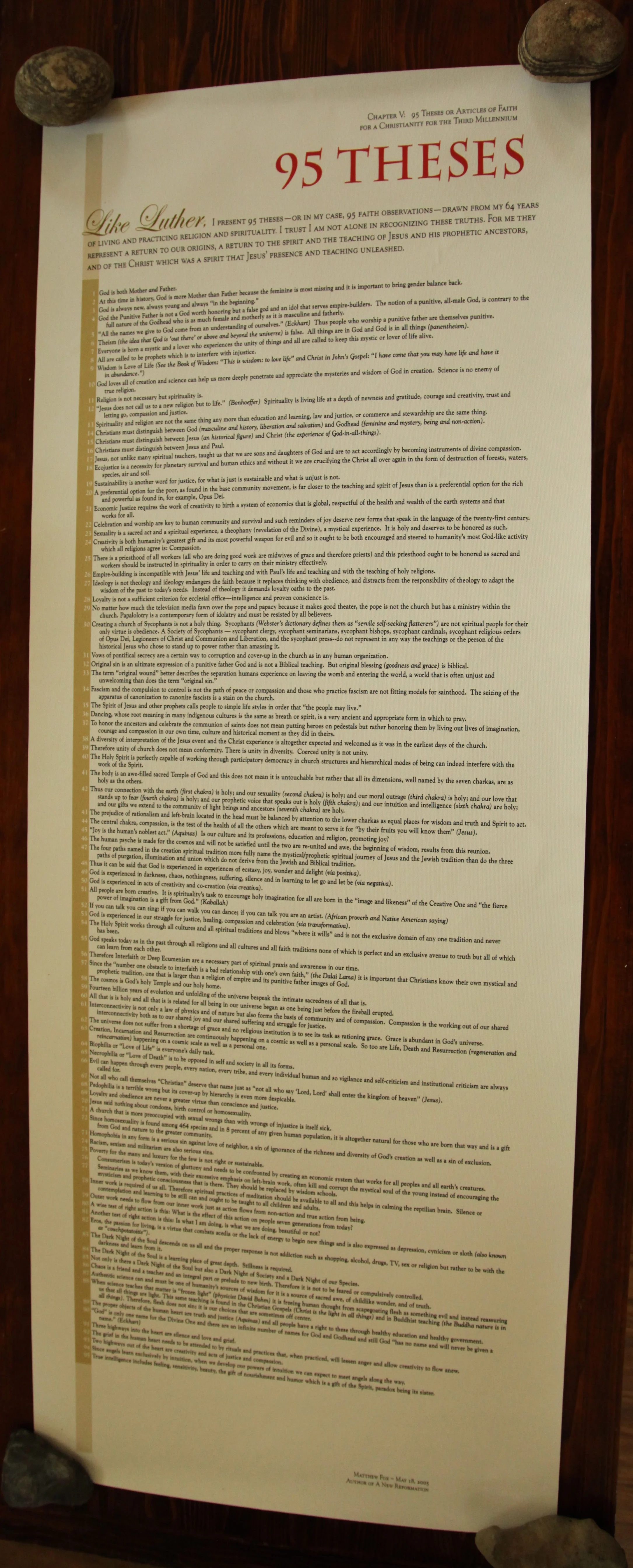 95 THESES Welcome From Matthew Fox 95 THESES Welcome From Matthew Fox
