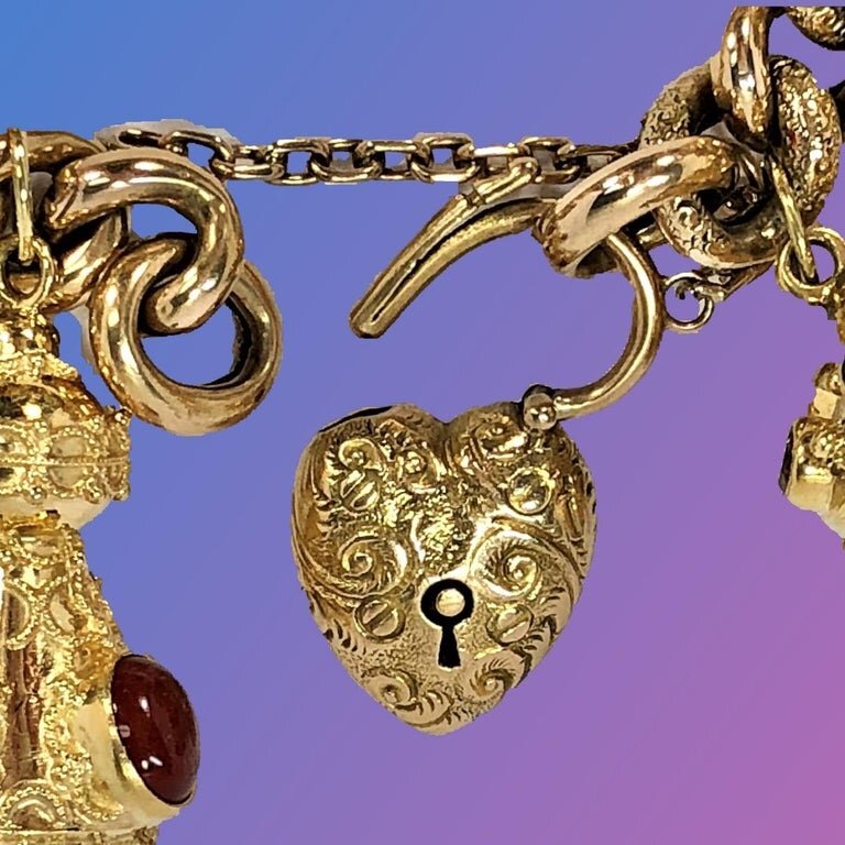 Midcentury Italian Gold Etruscan Revival Charm Bracelet-11