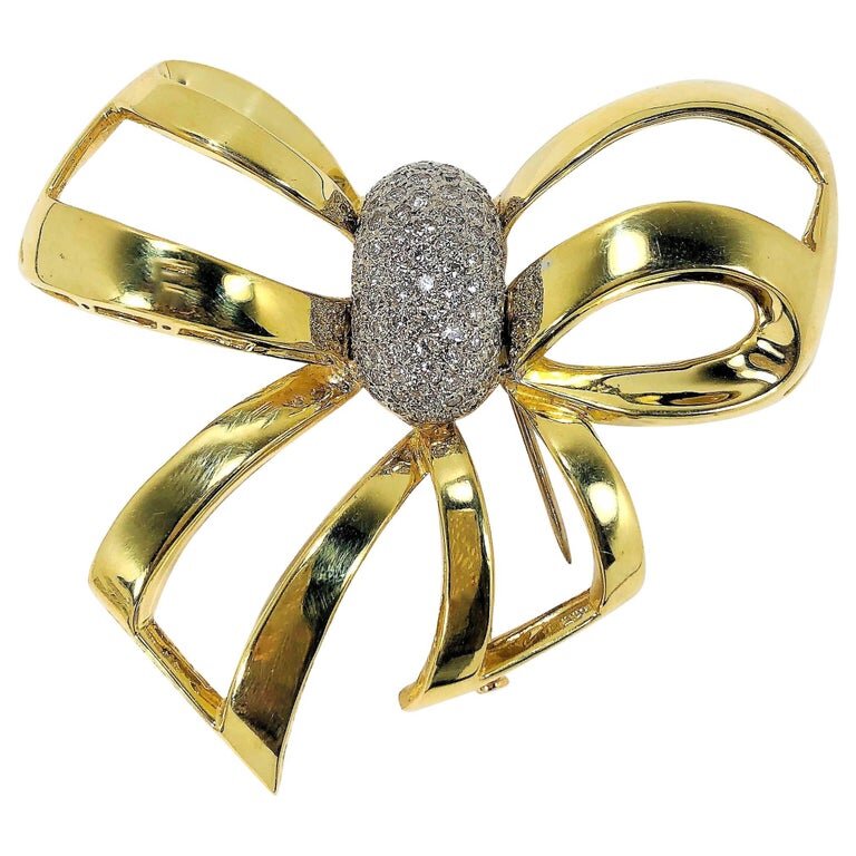 Extra Large Scale Gold and Diamond Bow Brooch — Benchmark of Palm Beach