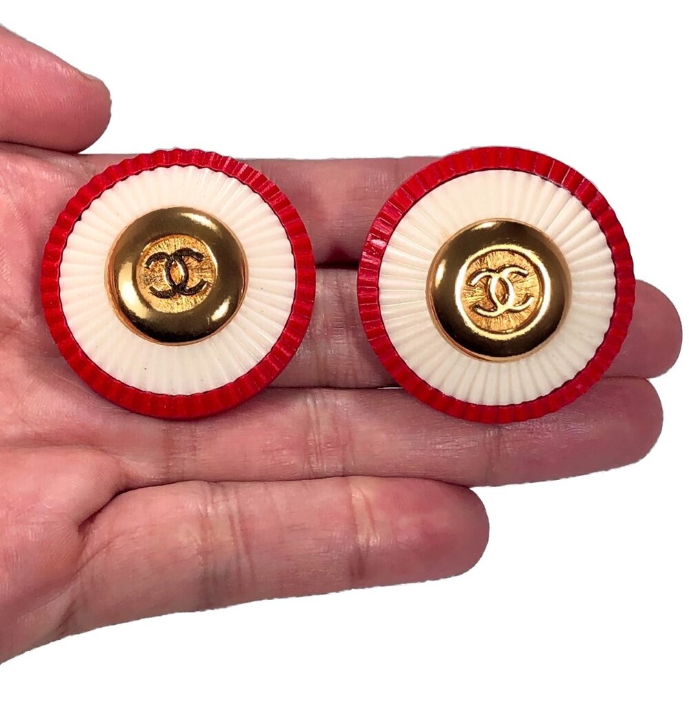 Chanel Vintage Gold Tone Button Earrings