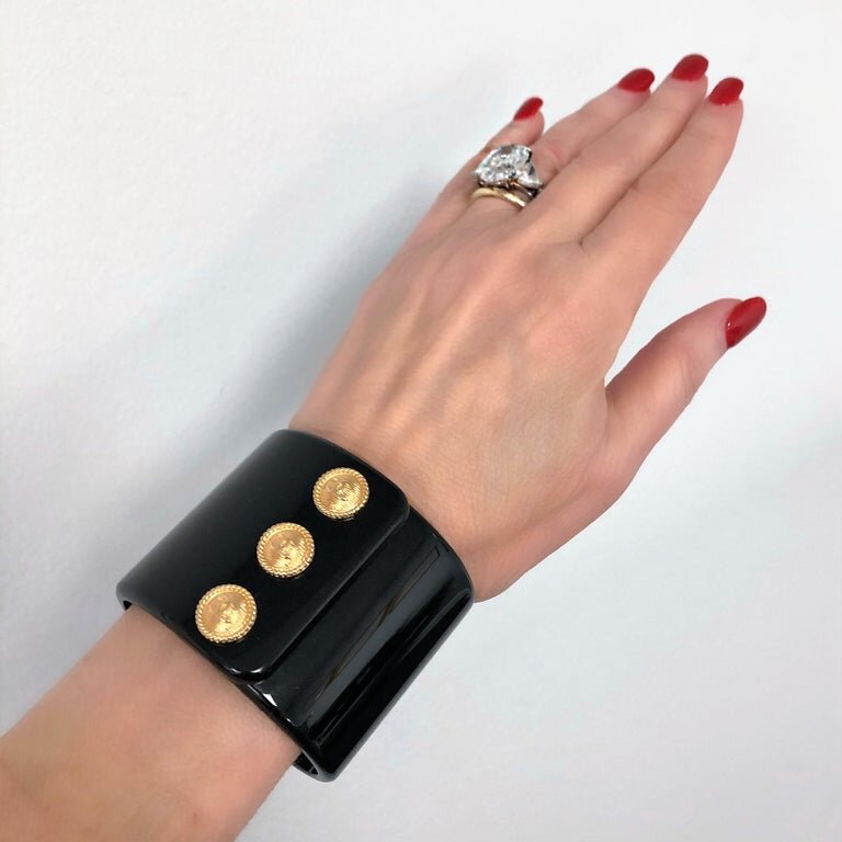 Chanel Black Resin 3 Button Cuff Bracelet 2018 Fall Collection