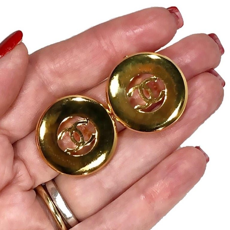 Chanel Gold Tone CC Earrings 15/16 Inch Diameter from the 1997