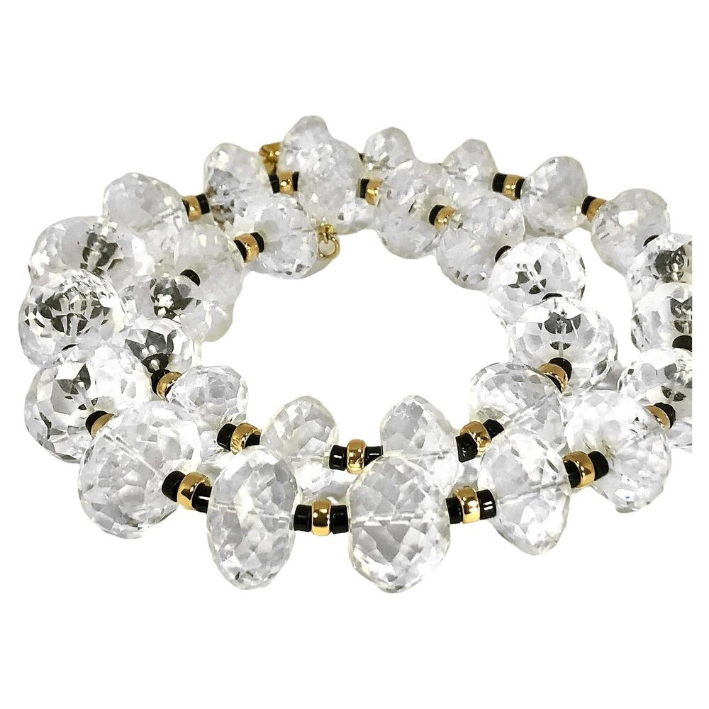 Massive Faceted Quartz Crystal Beads with Gold and Onyx Spacers — Benchmark  of Palm Beach