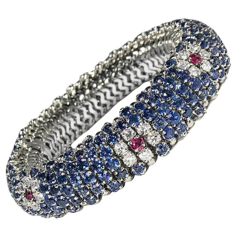 BELLE ÉPOQUE Sapphire Bracelet 18K WG Belle Epoque Bracelet Art Deco Geometric CZ Delicate Blue