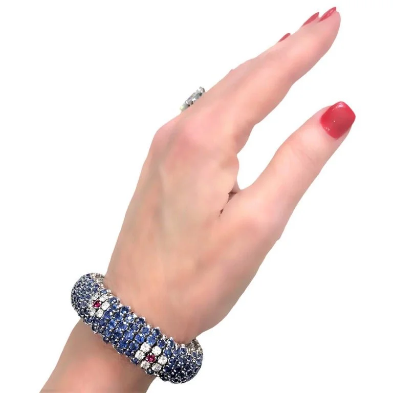 BELLE ÉPOQUE Sapphire Bracelet 18K WG Belle Epoque Art Deco Geometric CZ Delicate Emerald Green