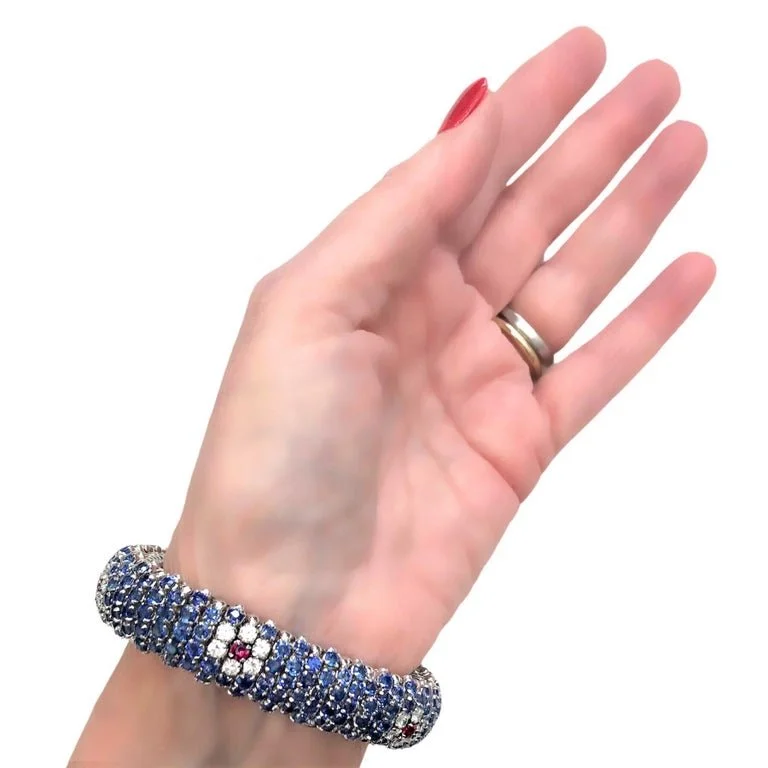 BELLE ÉPOQUE Sapphire Bracelet 18K WG Belle Epoque Art Deco Geometric CZ Delicate Emerald Green