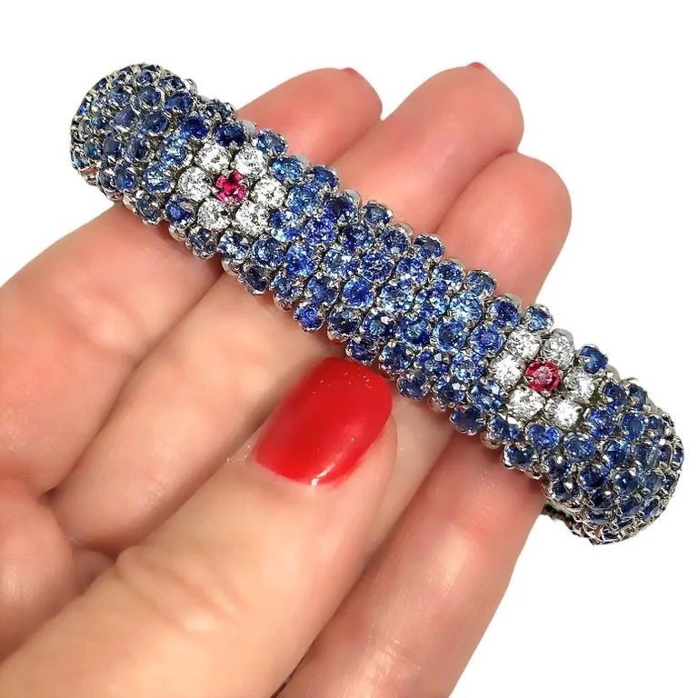 BELLE ÉPOQUE Sapphire Bracelet 18K WG Belle Epoque Bracelet Art Deco Geometric CZ Delicate Blue