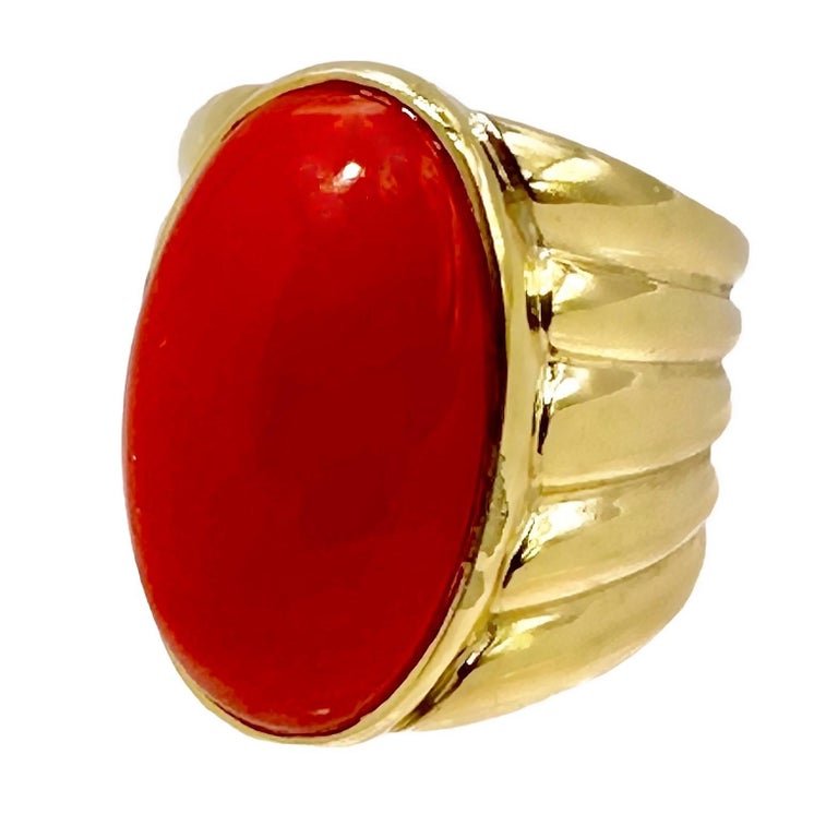 GENUINE NATURAL RED CORAL RING HAWAIIAN HONU TURTLE SOLID 14K YELLOW G –  Arthur's Jewelry