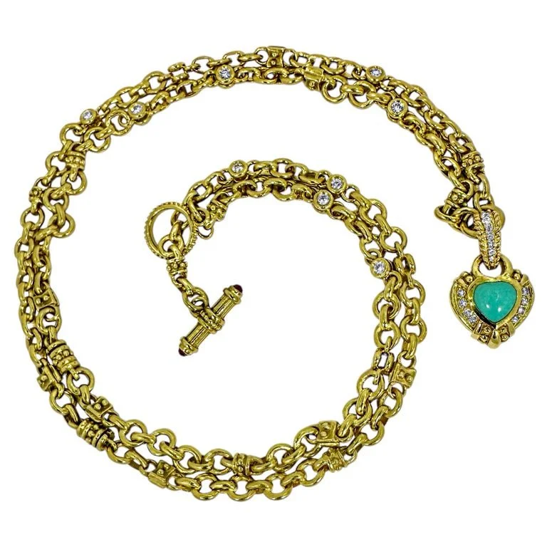 33 Inch Long Vintage Judith Ripka 18K Yellow Gold & Diamond Toggle Necklace