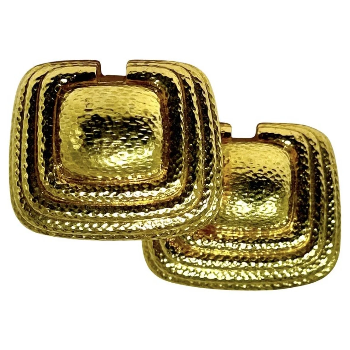 Yellow Gold David Webb Earrings of Classical Design With Hammered Finish