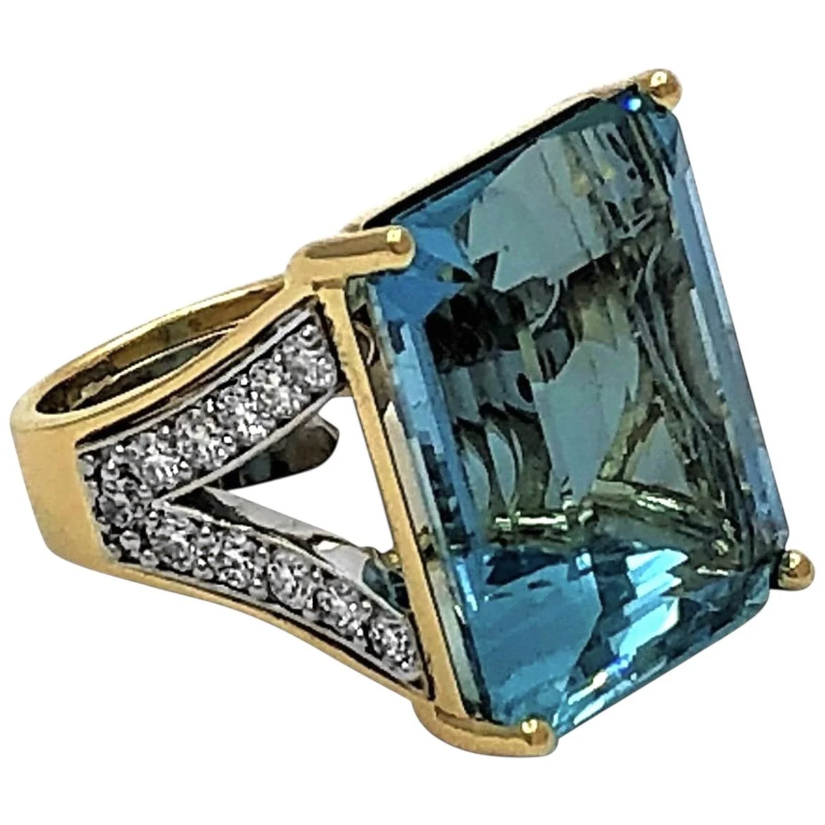 Large Aquamarine Gold and Diamond Ring