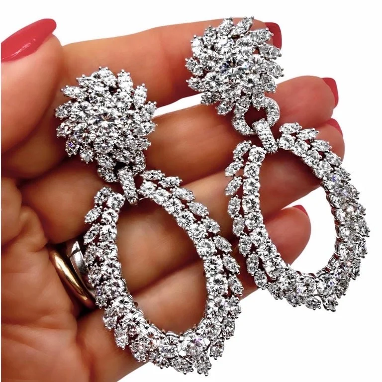 Spectacular David Webb Diamond & Platinum Day/Night Dangle Earrings 2 3/4 Inch