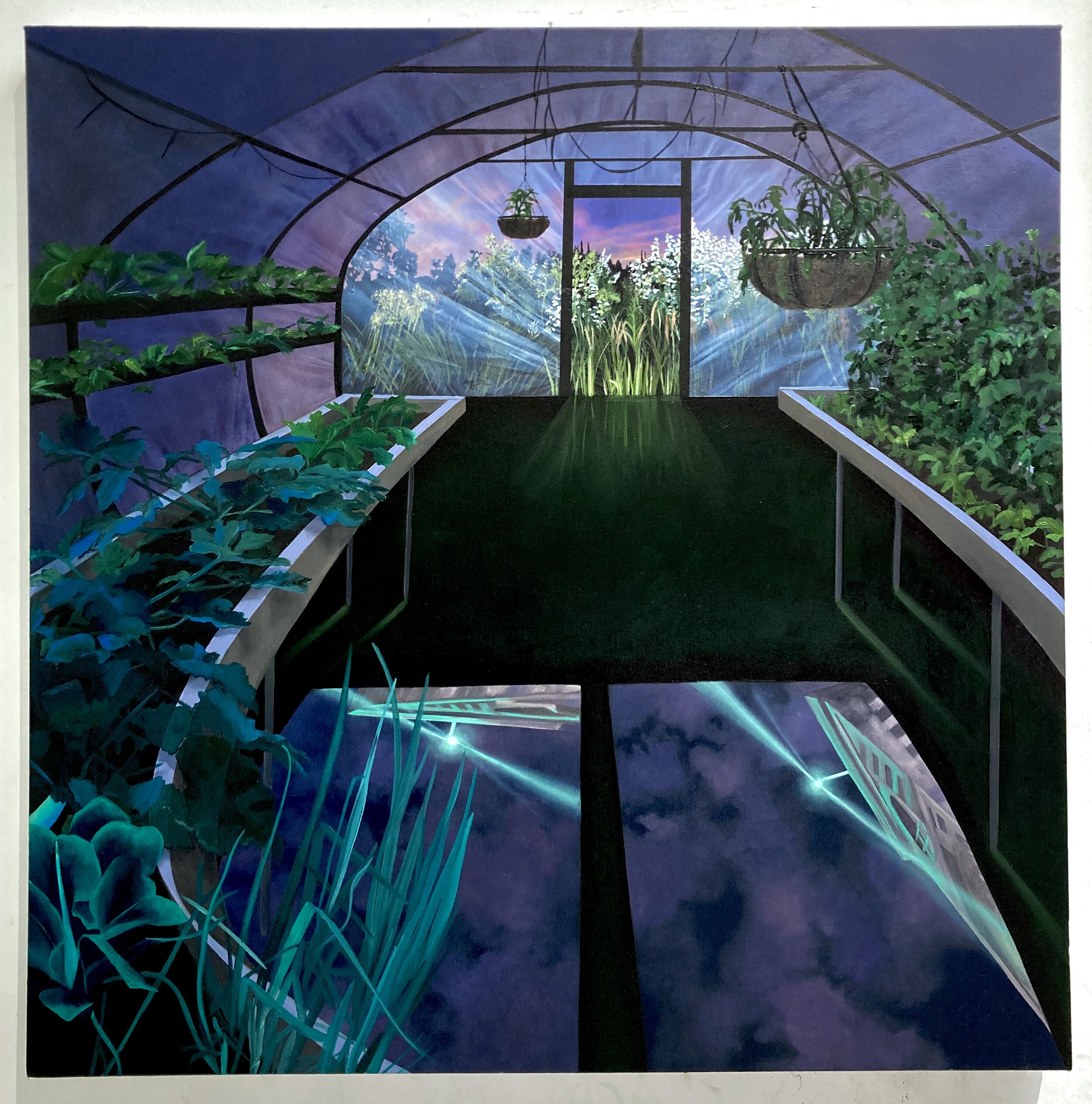   Greenhouse , 2020, oil on canvas, 35 x 35” 