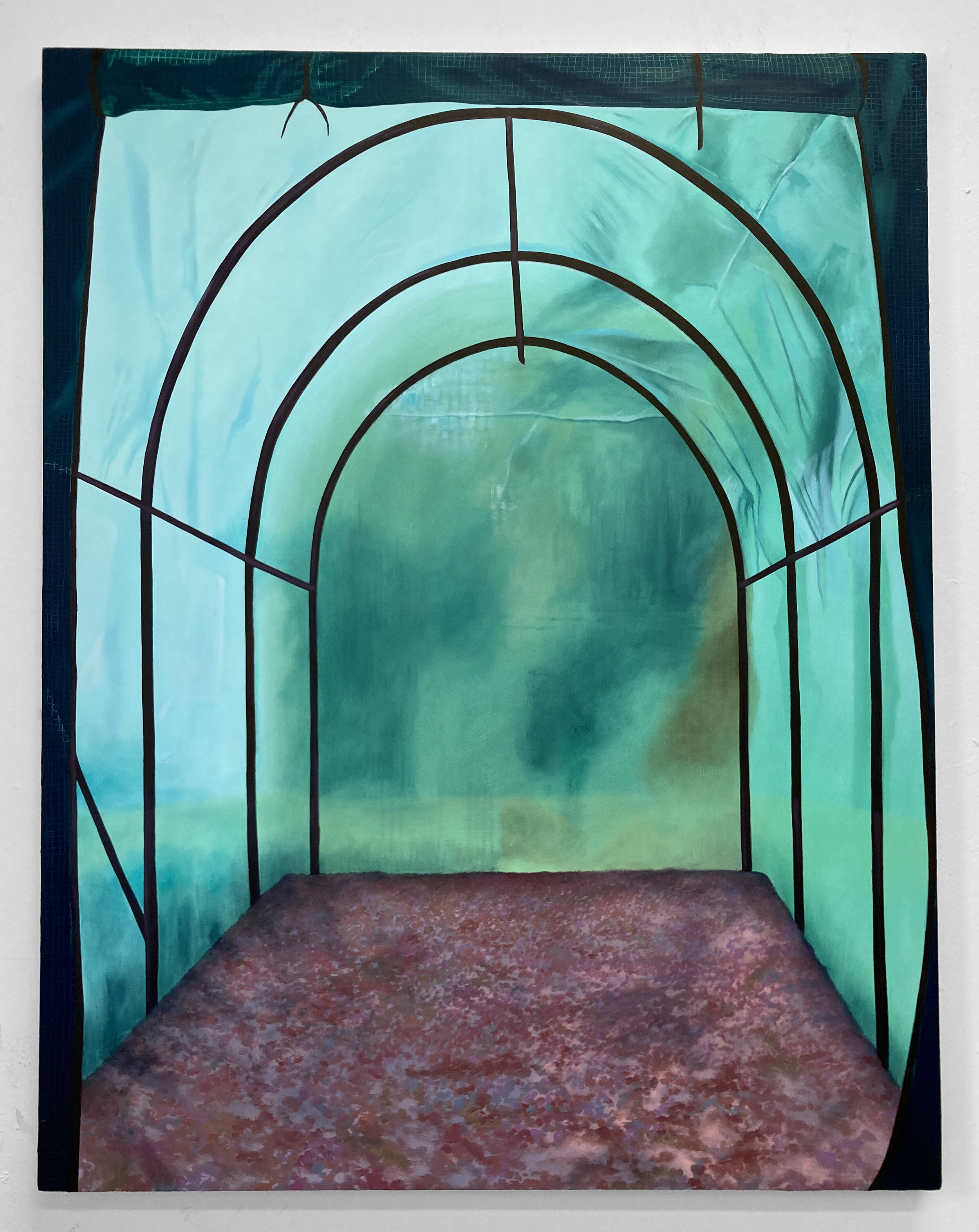   Blue Greenhouse , 2021, oil on canvas, 46 x 36” 
