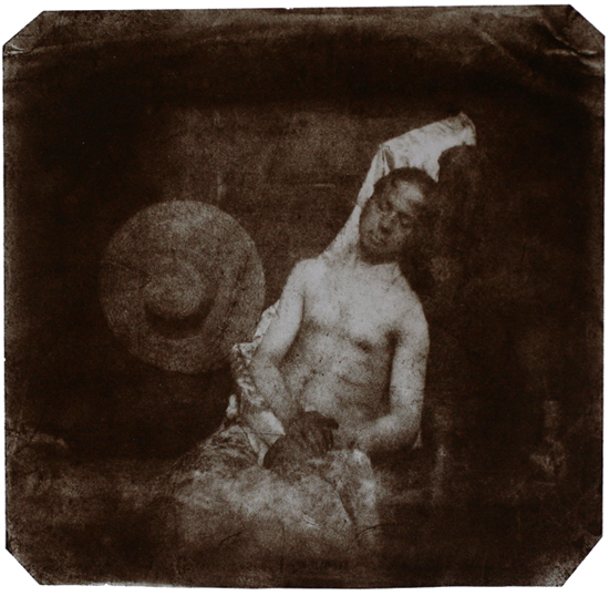 A self-portrait of, or photographic image taken by Hippolyte Bayard of himself, later put on the internet. Drowned man , 1840. Direct Postive Print.