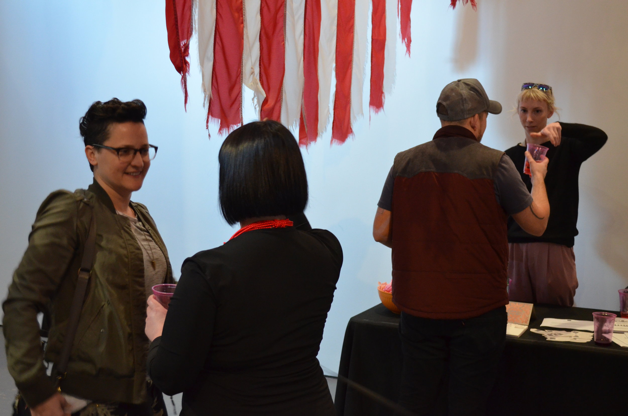  Dissolv-ers enjoy refreshments, merriment, and literature at the Dissolve Issue 3 event, "So Touchy," at the San Francisco Art Institute, Walter and McBean Galleries, February 28, 2017. 