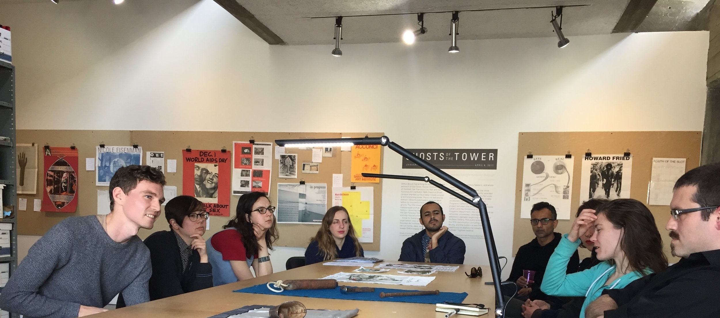 Christopher Squier moderates an informal discussion "Revealing Touch: Conversations on Haptics and Art" with Dissolve Issue 3: Touch contributors at the San Francisco Art Institute Walter and McBean Galleries, February 28, 2017.