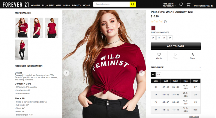 Screenshot "Forever 21 Wild Feminist" courtesy of Refinery 29. Accessed January 22, 2018. http://www.refinery29.com/2017/08/168773/forever-21-wildfang-copy-wild-feminist-shirt