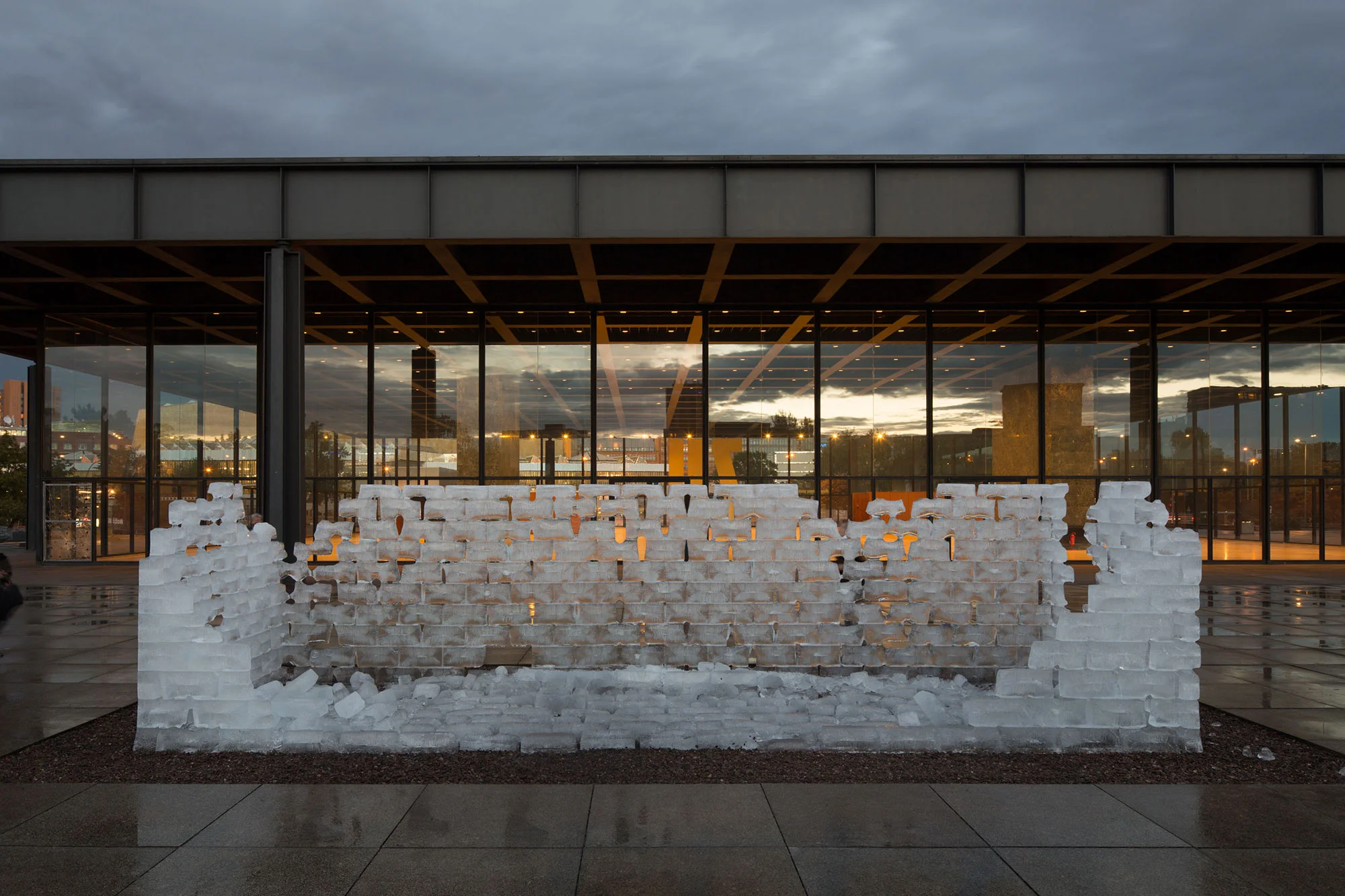 Allan Kaprow, Fluids , as recreated at the Neue Nationalgalerie on September 16, 2015 with support from the Allan Kaprow Estate and Hauser & Wirth. Photo copyright of Thomas Bruns.