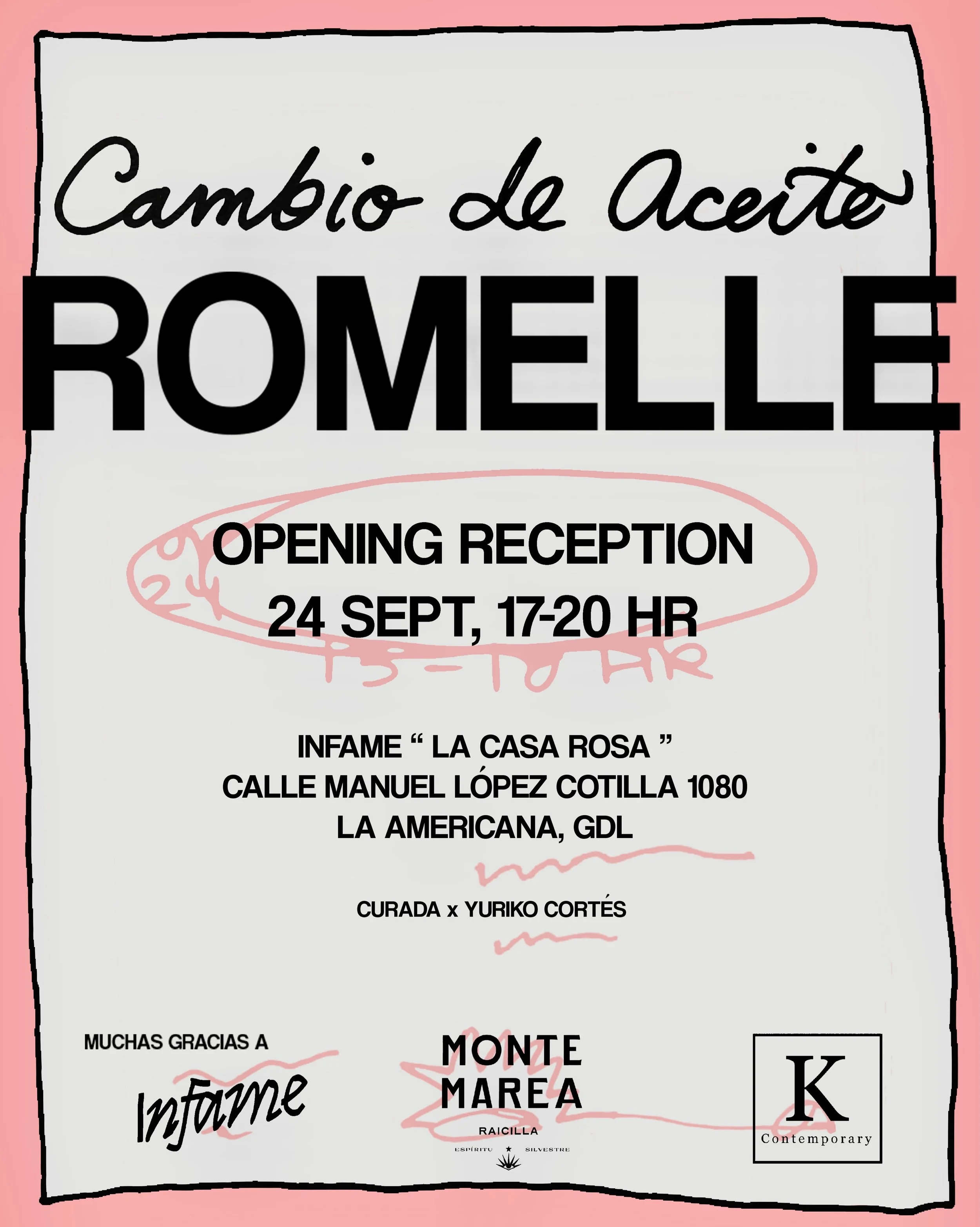 Join us September 24th for a presentation of new paintings x @r0melle, &ldquo;CAMBIO DE ACEITE&rdquo; 17-20 HR @ Infame. La Americana, Guadalajara MX 

★ @infameinfameinfameinfame ★
Curated by Yuriko Cort&eacute;s @archivomuertx 
Drinks by @montemare