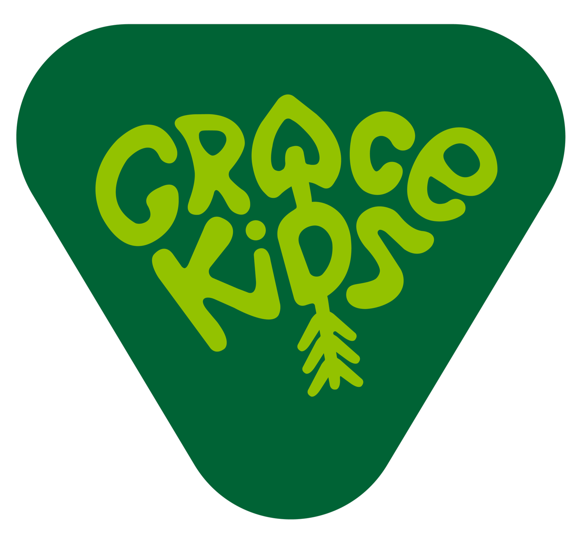 Green triangle-shaped herb packaging with yellow-green text that reads Grace Kids.