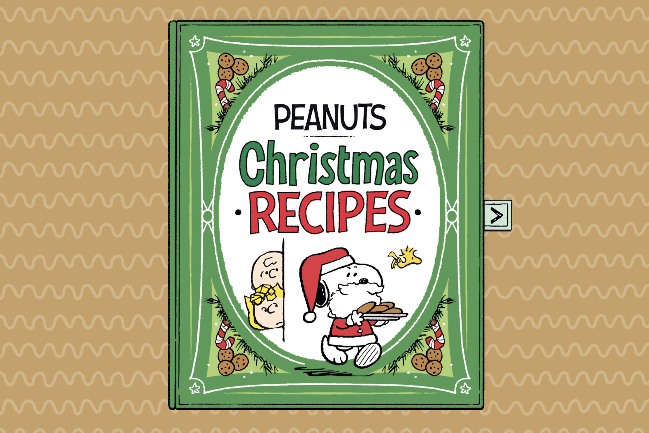 DanielleDavisLettering_Peanuts_AmericanGreetings_ChristmasAdvent2025_ChristmasRecipeBook_Cover.png