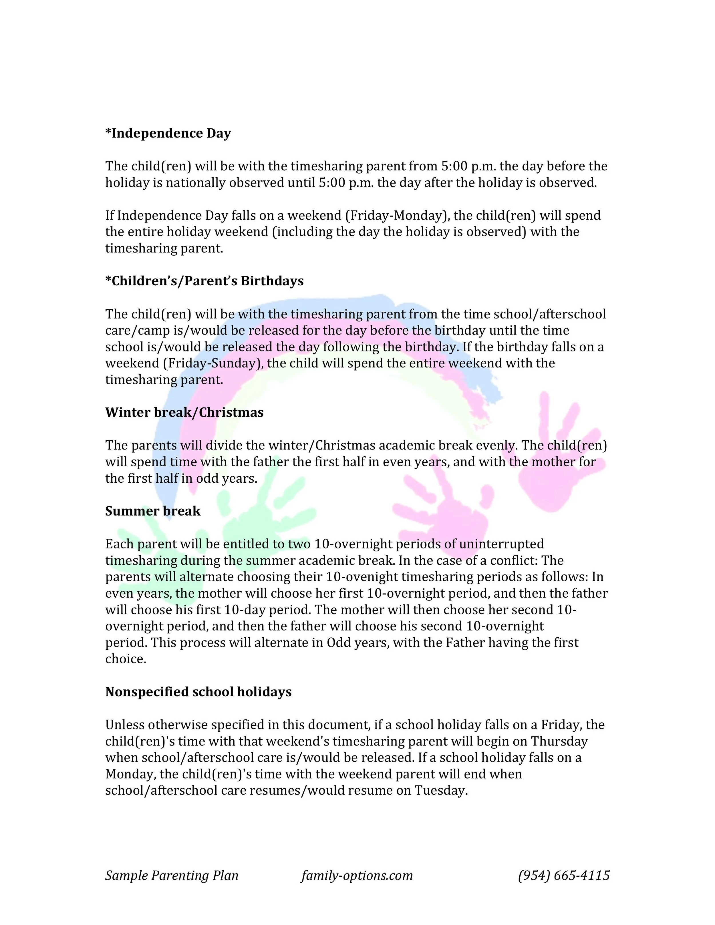 Sample Parenting Plan Florida Family Options Mental Health Services