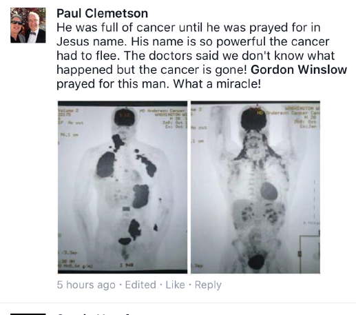 HEALED OF CANCER
