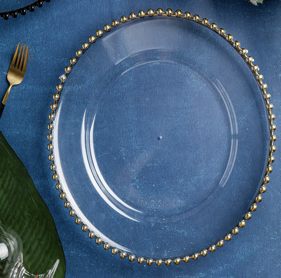 Gold Beaded Clear Acrylic Charger