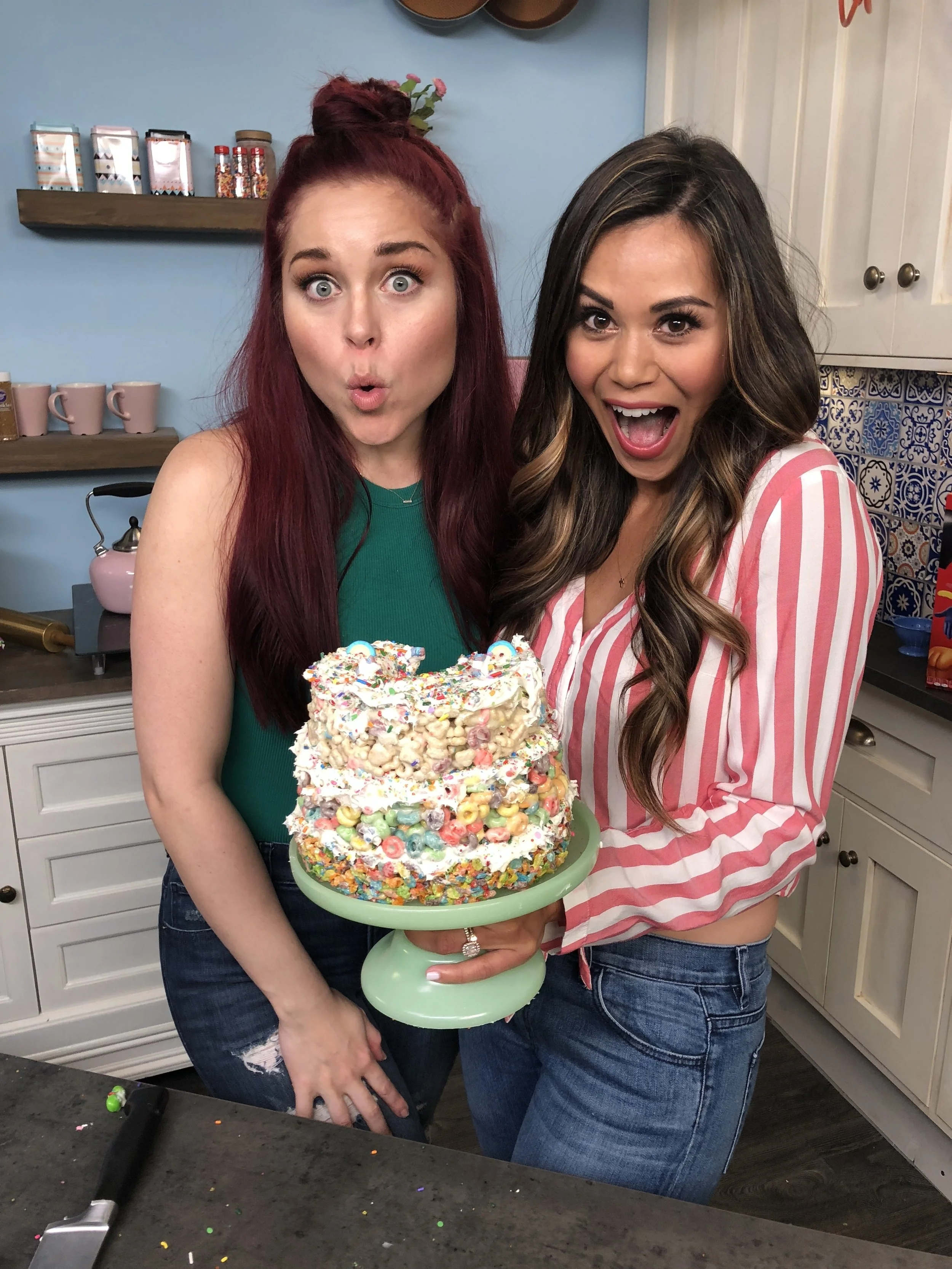 A Rainbow & Sprinkles Unicorn Marshmallow Cereal Cake 